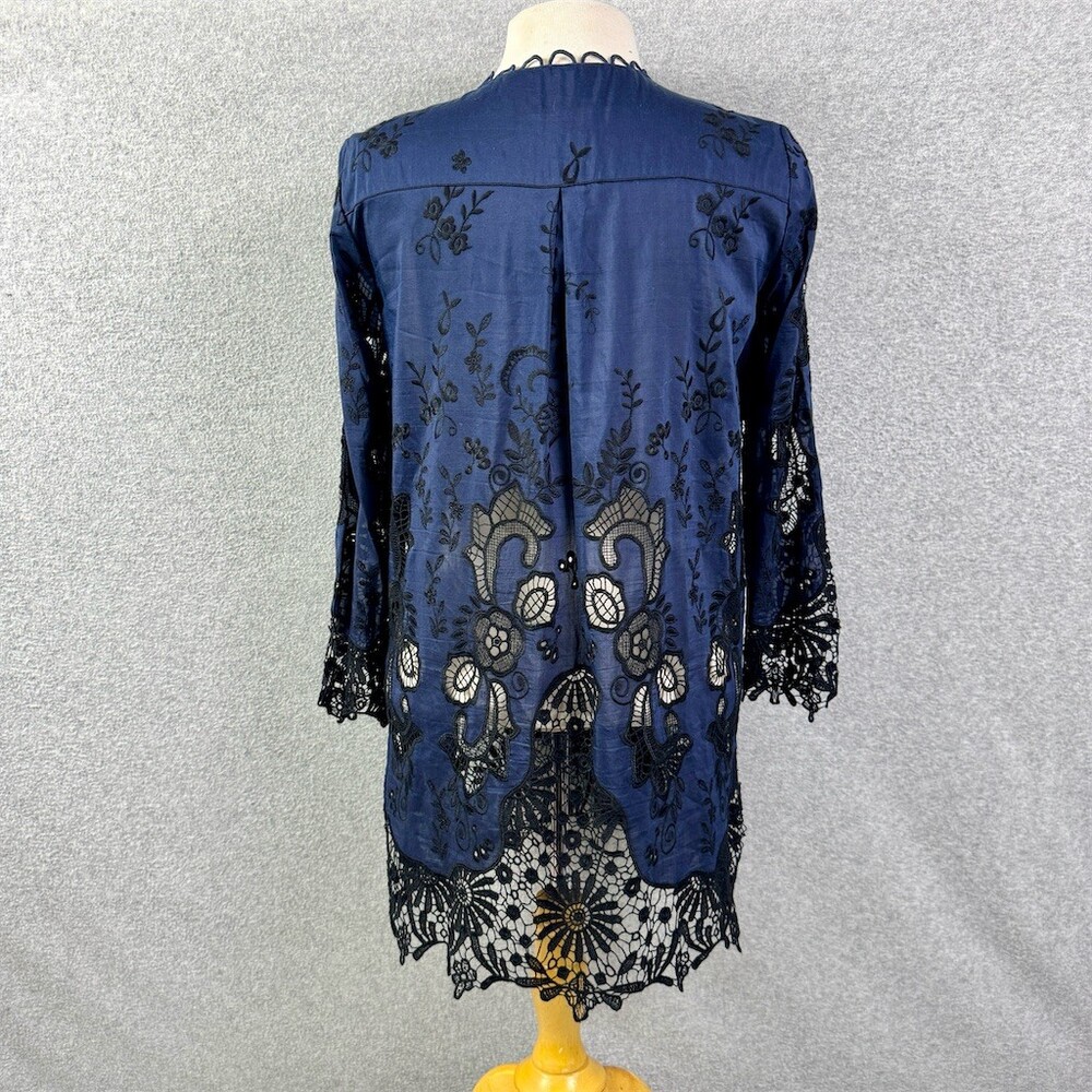 Elie Tahari Womens Tunic Cotton Silk Blend Blouse Floral Embroidery Lace Hem M - Picture 6 of 14